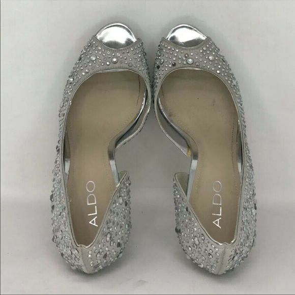 Aldo Womens Silver Rhinestone Embellished stiletto pump heels - Picture 6 of 7